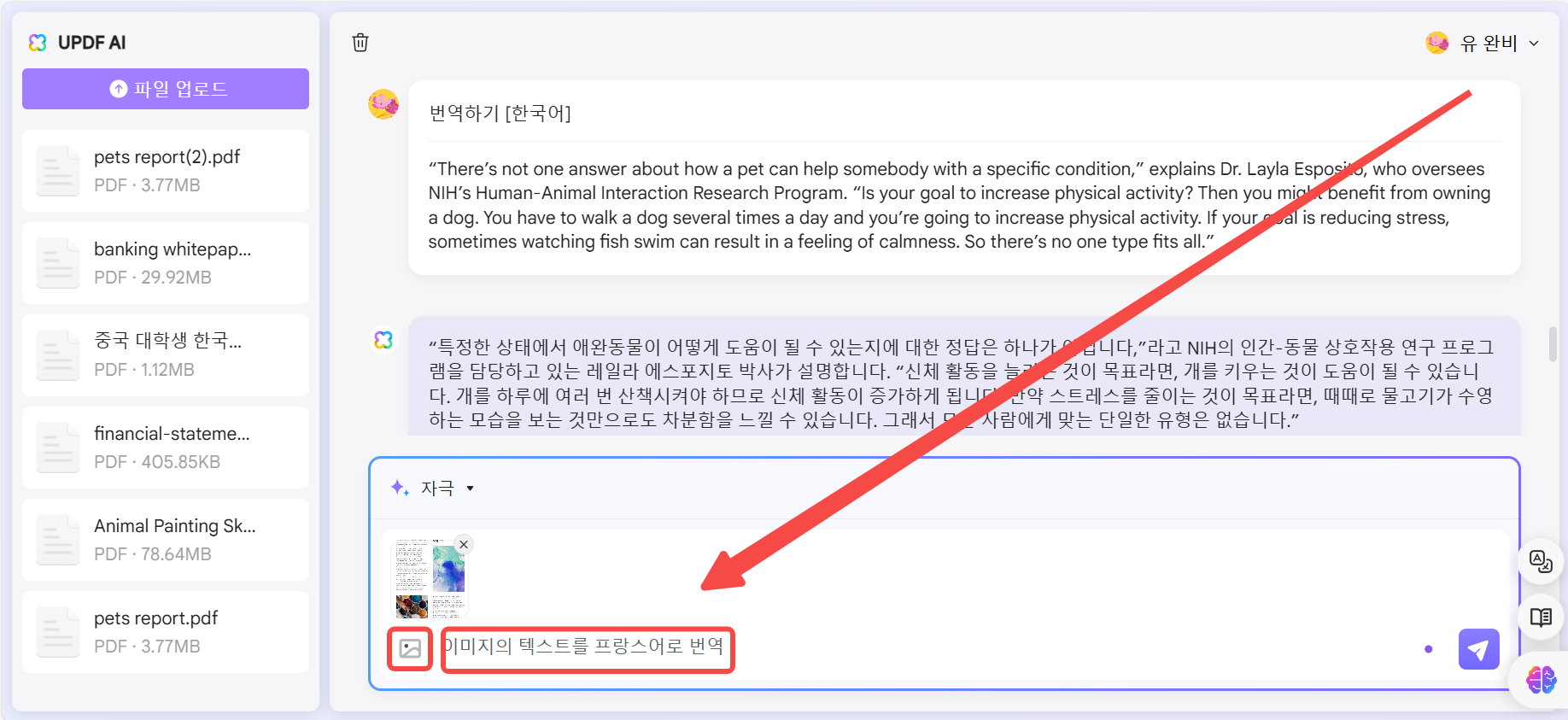 UPDF AI 이미지 번역
