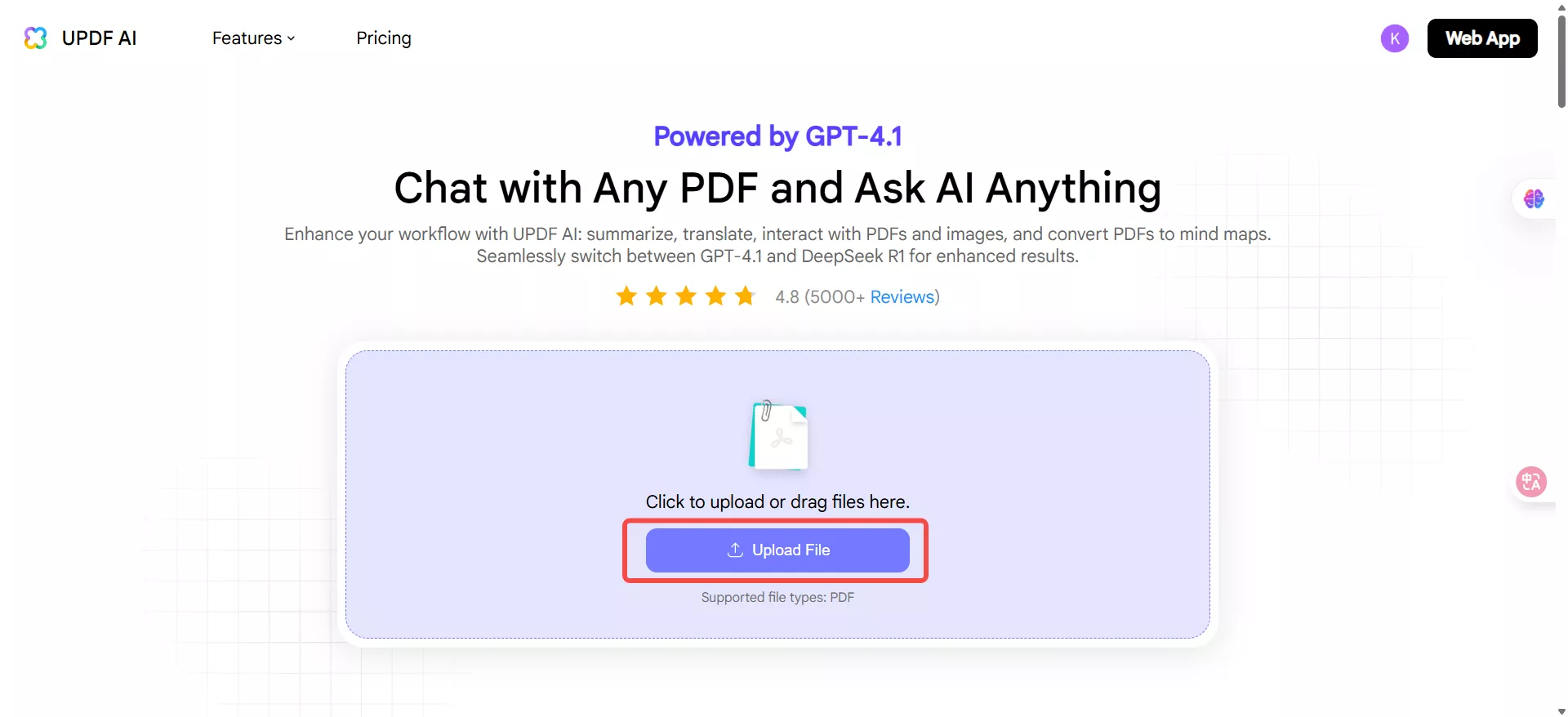 upload your korean language pdf to UPDF Online AI Assistant