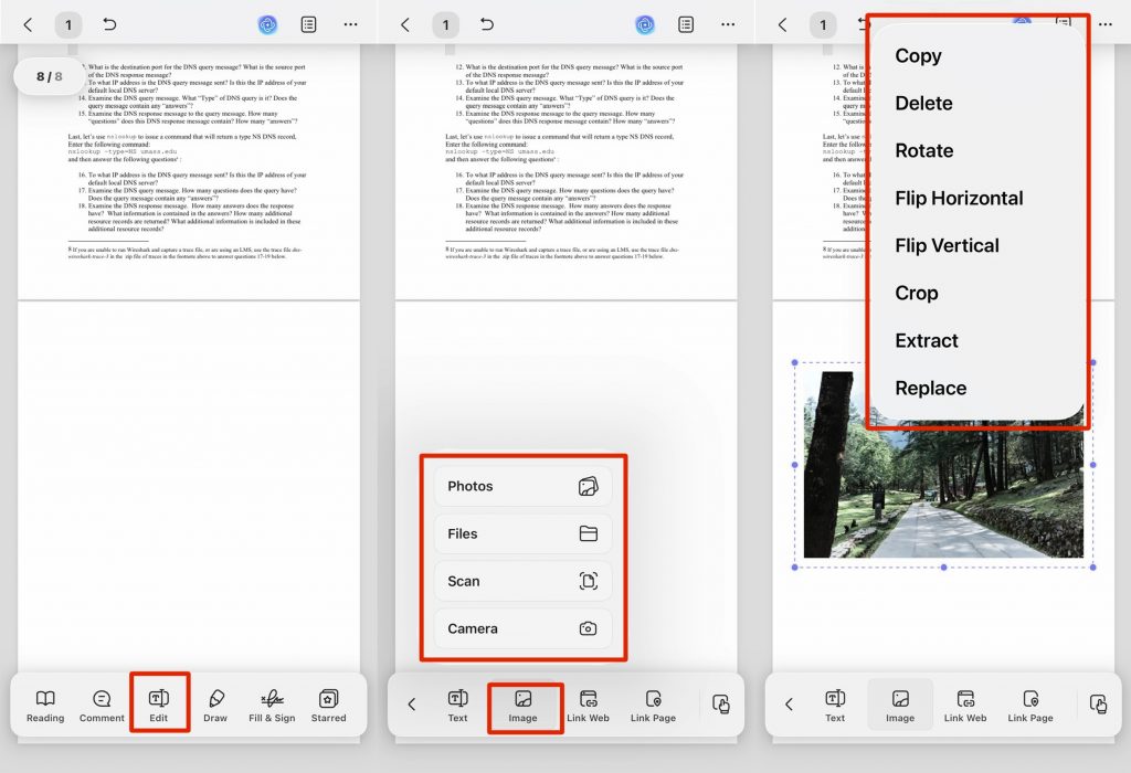 use the bar to edit the image updf ios