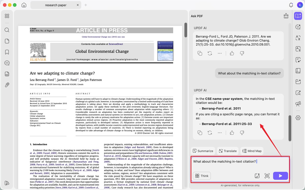 use updf ai to generate ces in-text citation