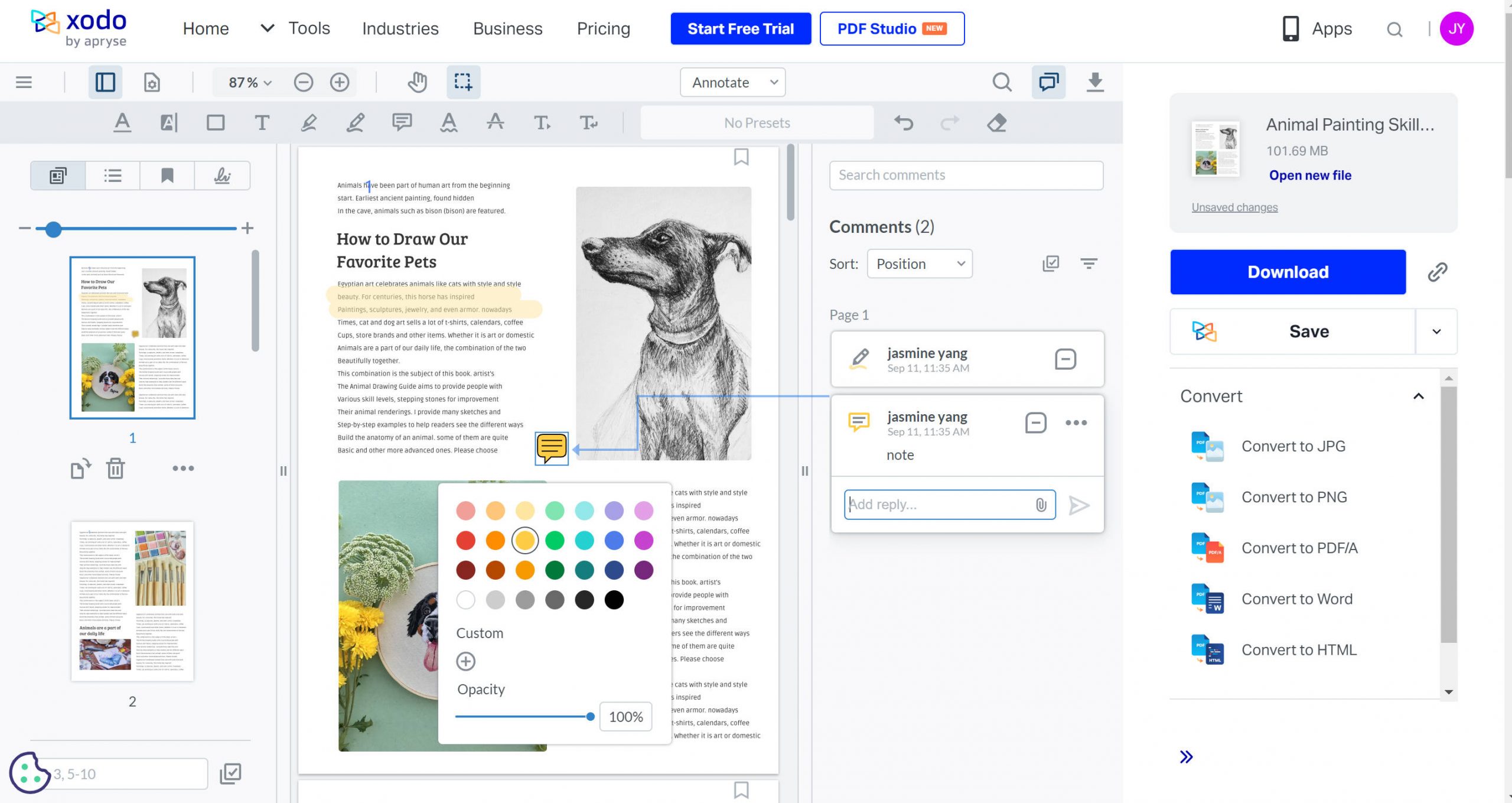 xodo pdf color changer 