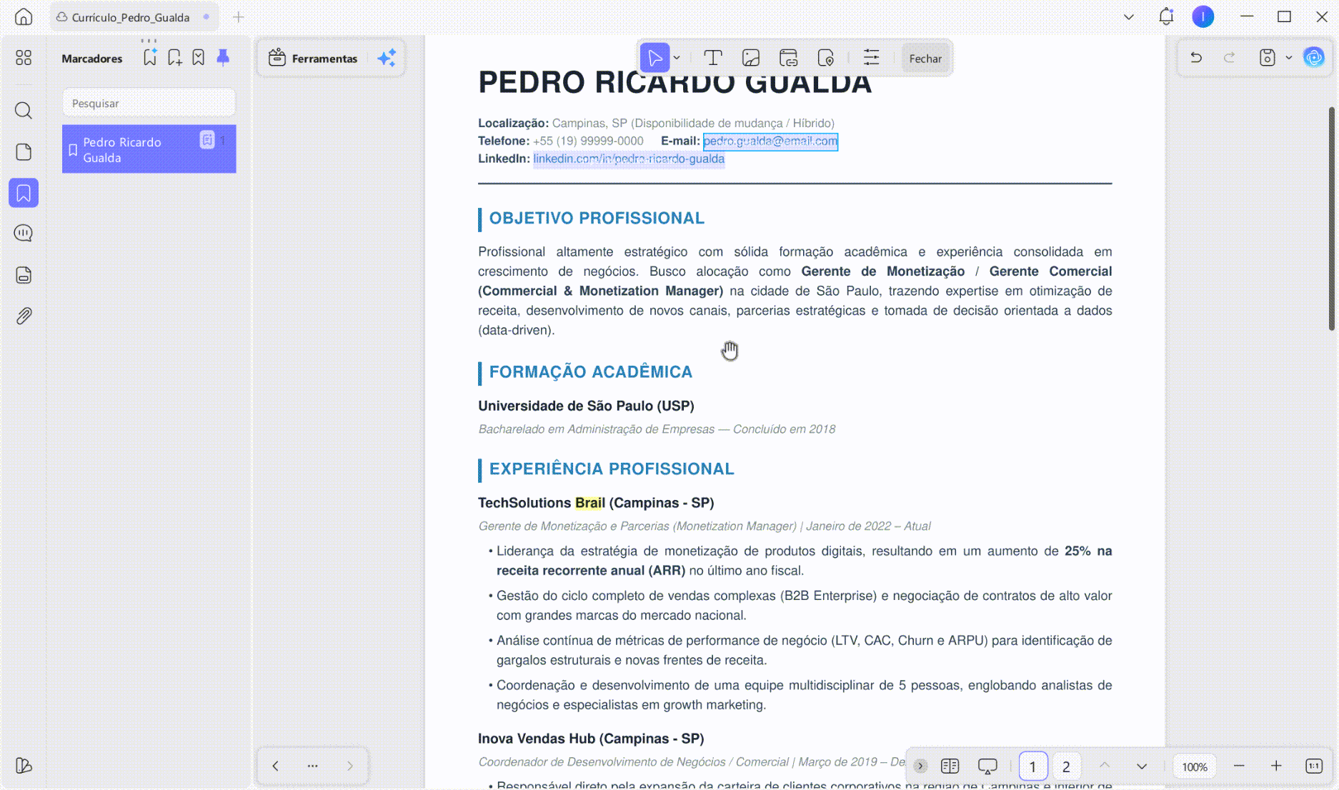 Verifique erros de gramática e ortografia no currículo