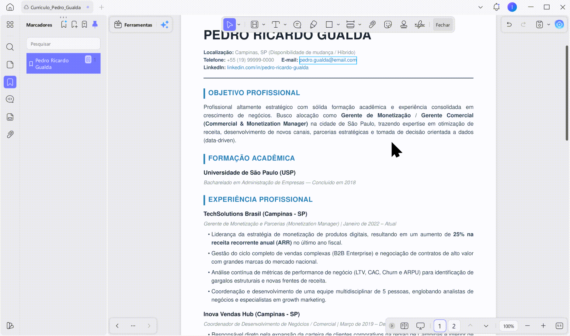 Reescreva as descrições profissionais