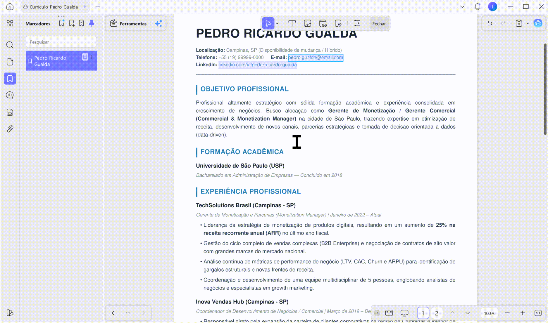 traduzir o currículo em PDF
