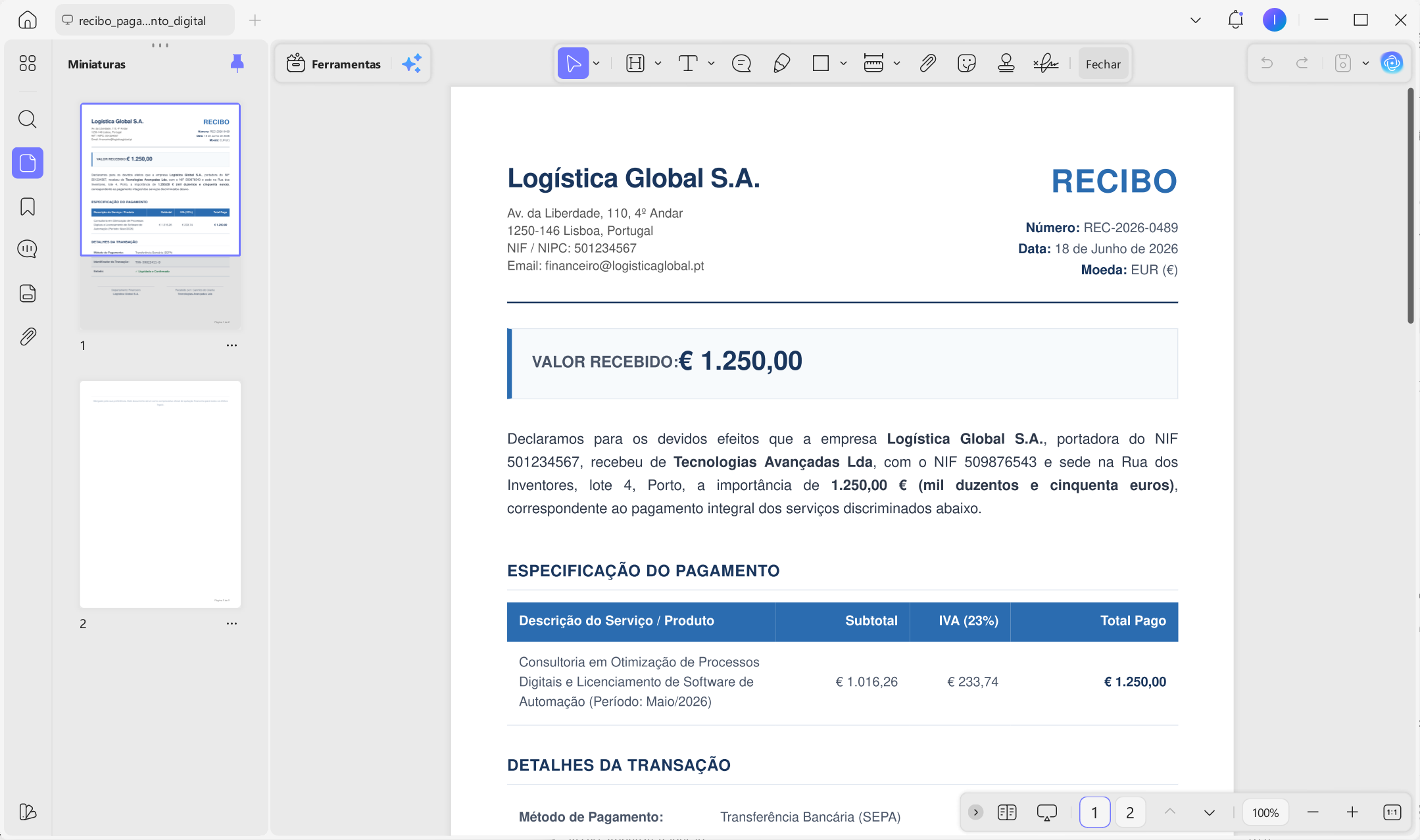Use o OCR para reconhecer o conteúdo do recibo