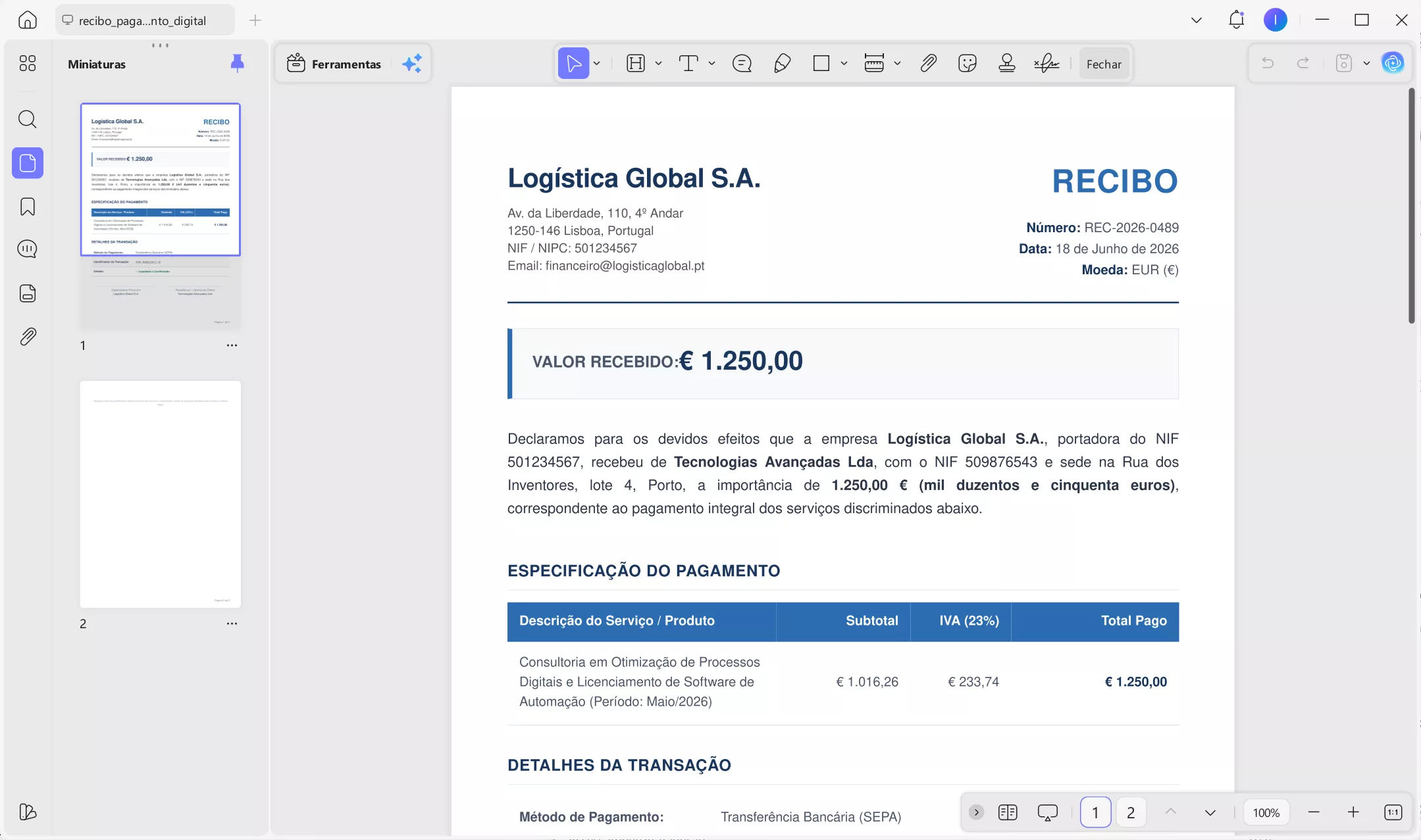 abrir recibo de pagamento pdf no updf