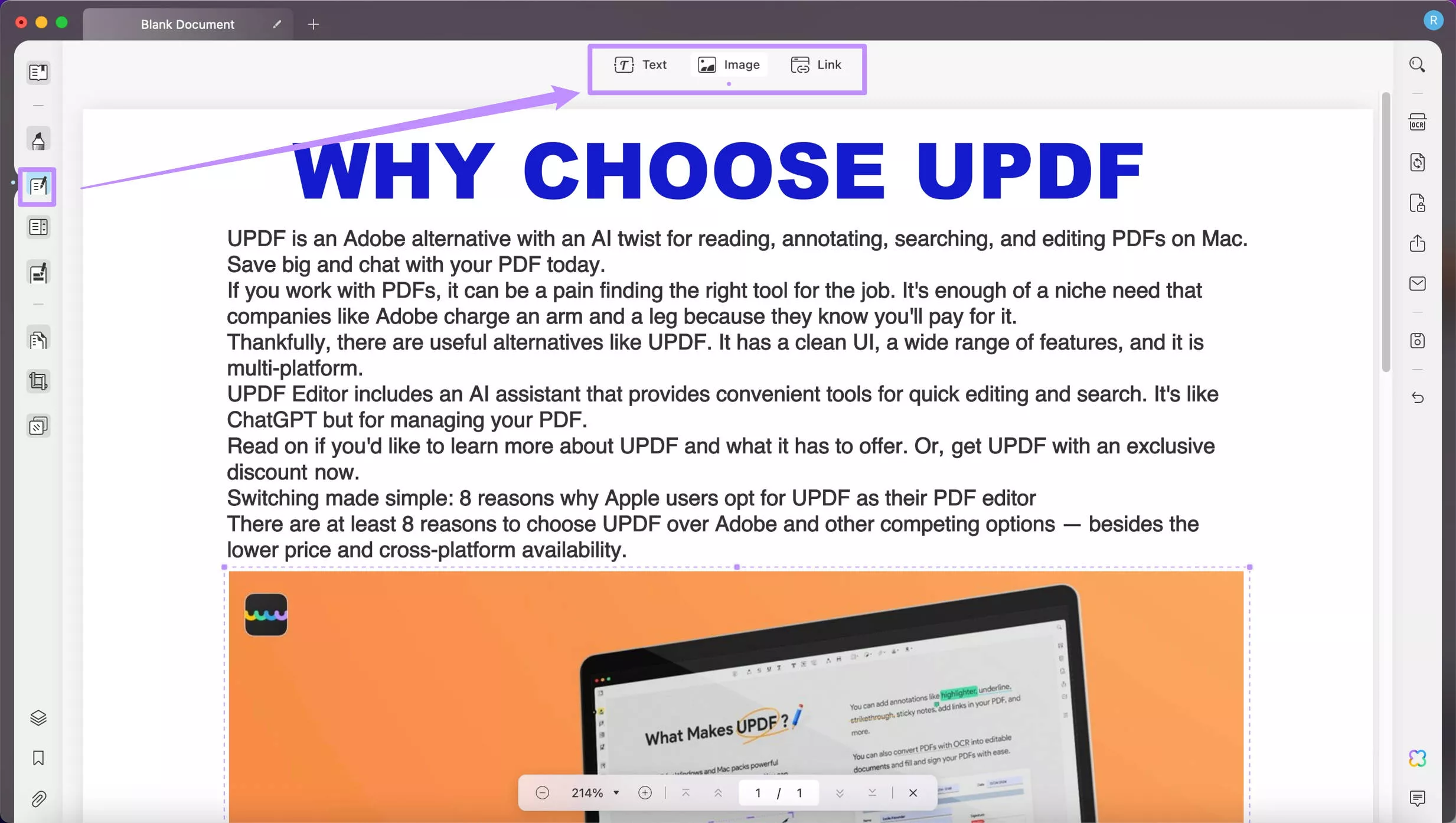 add content to pdf using edit pdf in updf on mac