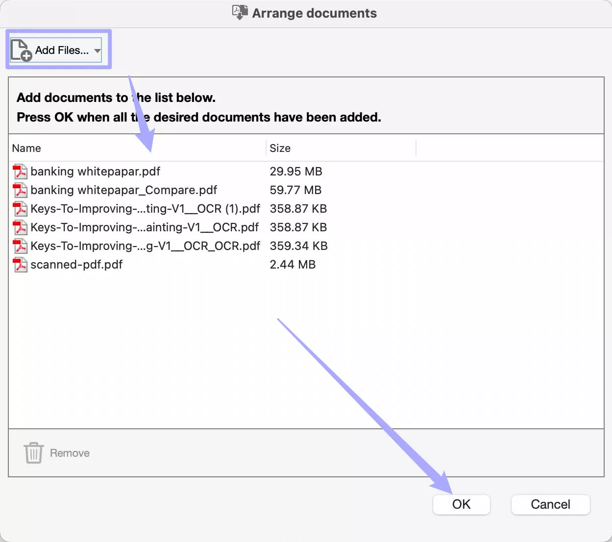 add files to reduce multiple PDF files adobe acrobat