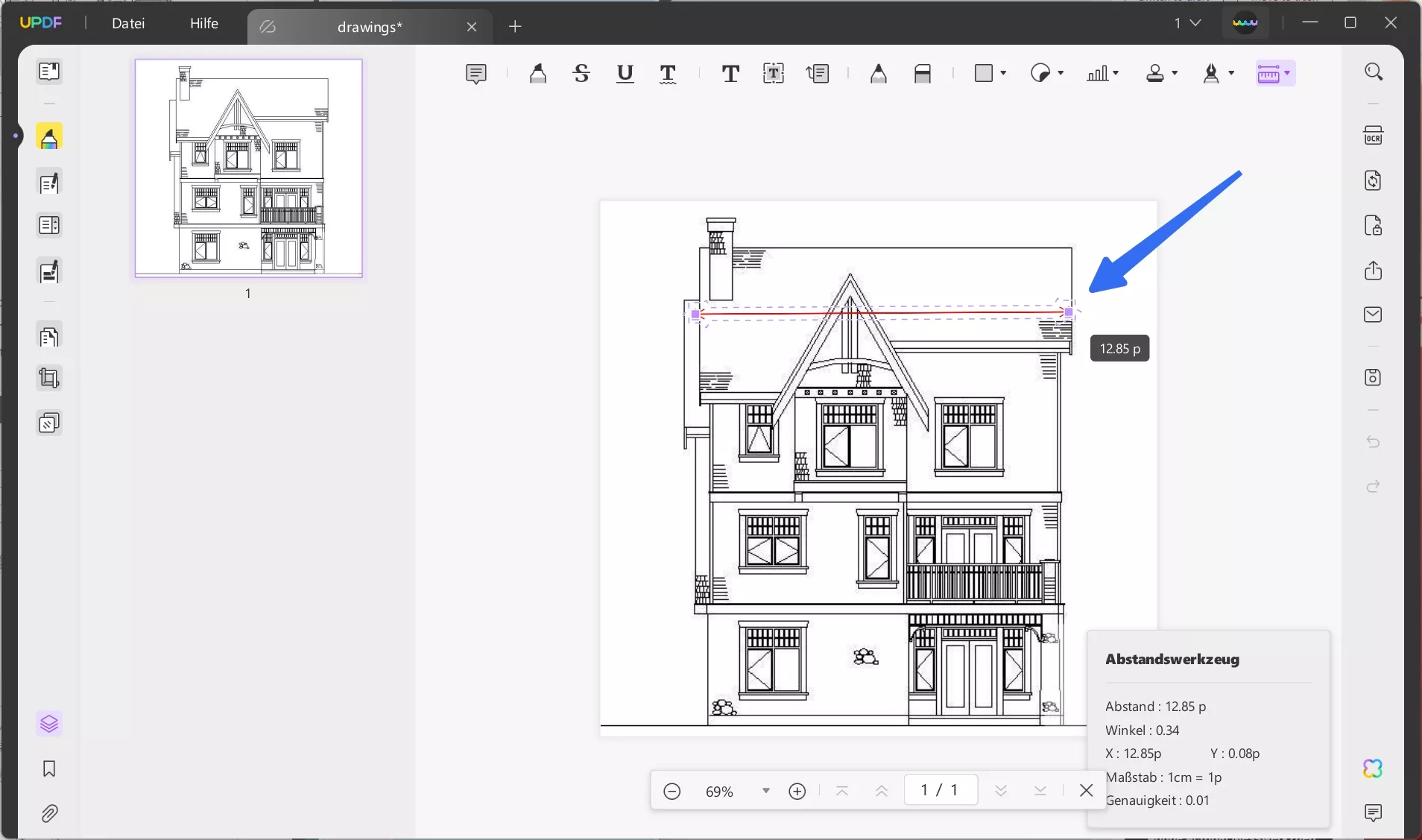 Adobe Acrobat Messwerkzeug UPDF Entfernung messen