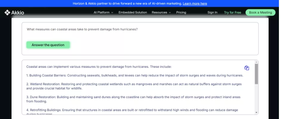 akkio ai response for a common query