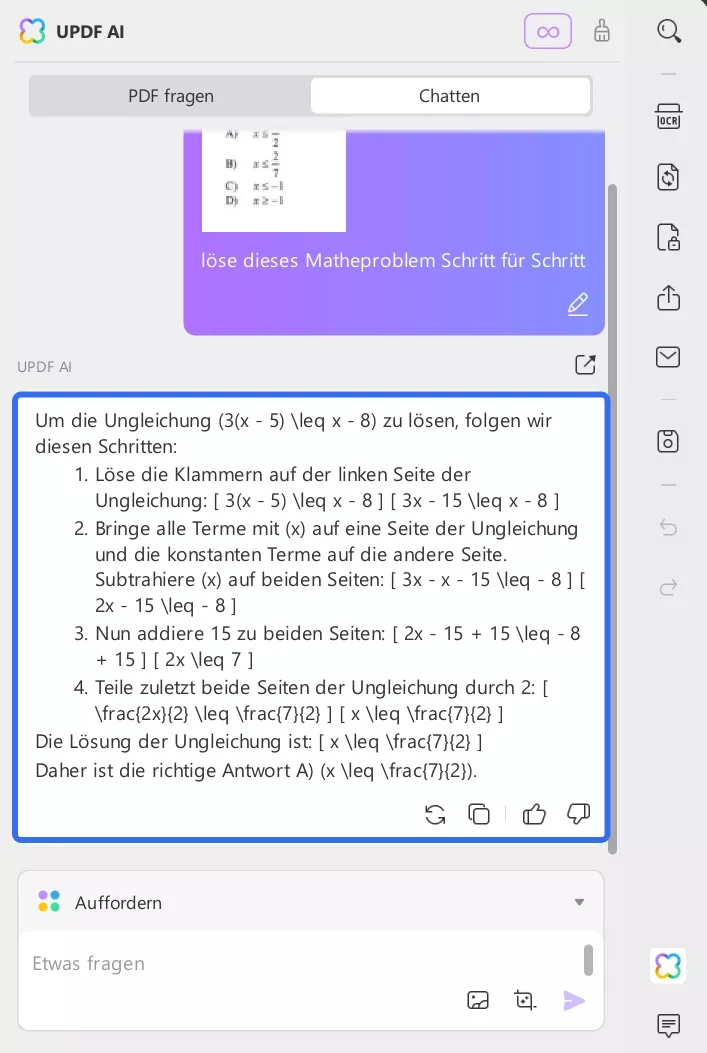 lösung der mathematischen frage mit updf ai auf windows und mac