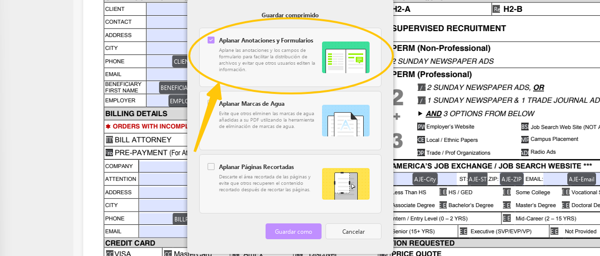 aplanar anotaciones y formularios