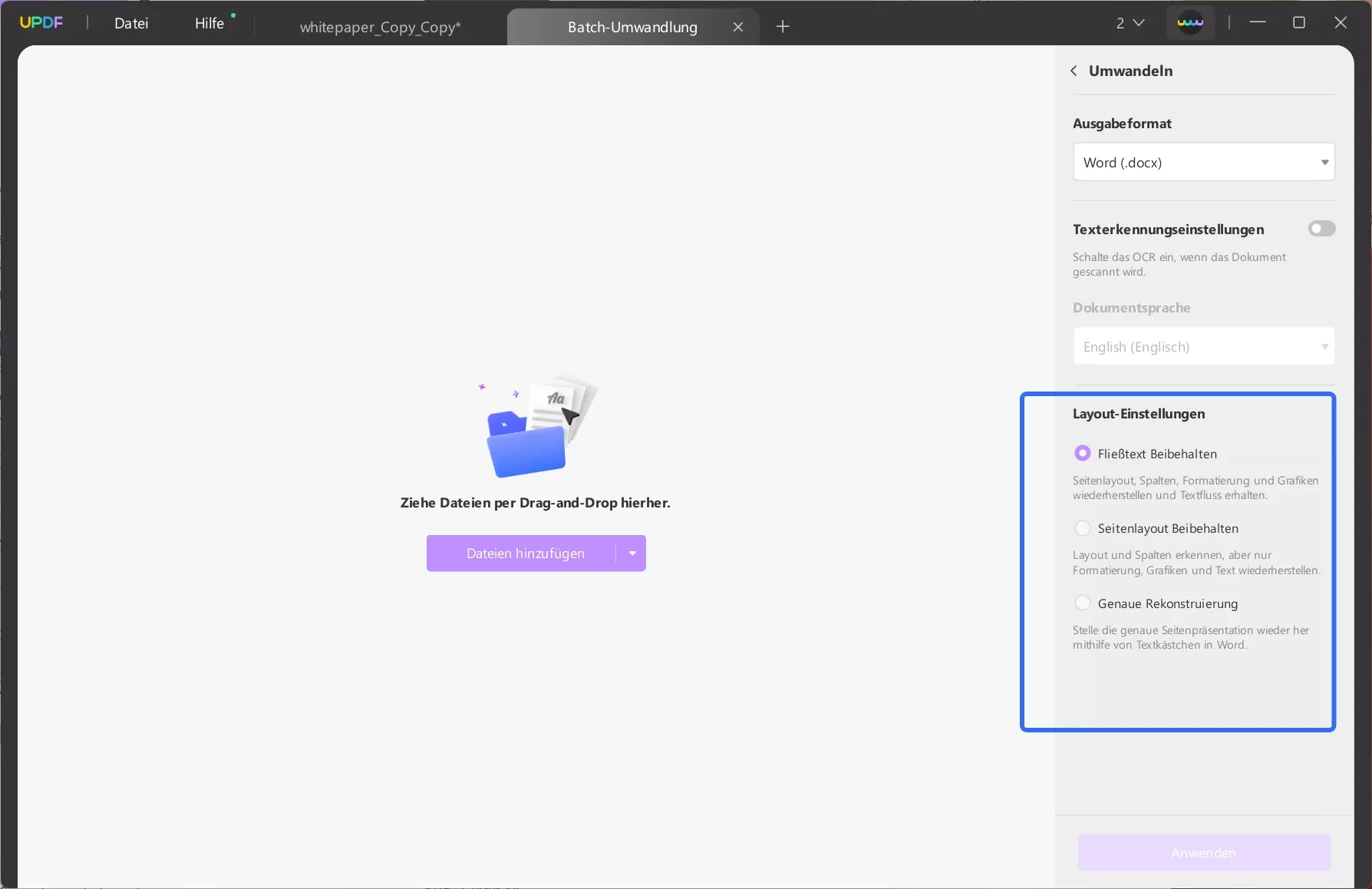 Layout-Einstellungen festlegen (optional)