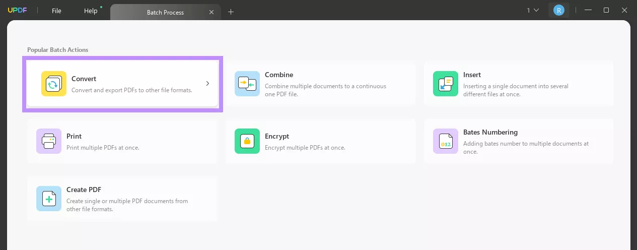 select the batch convert tool in updf