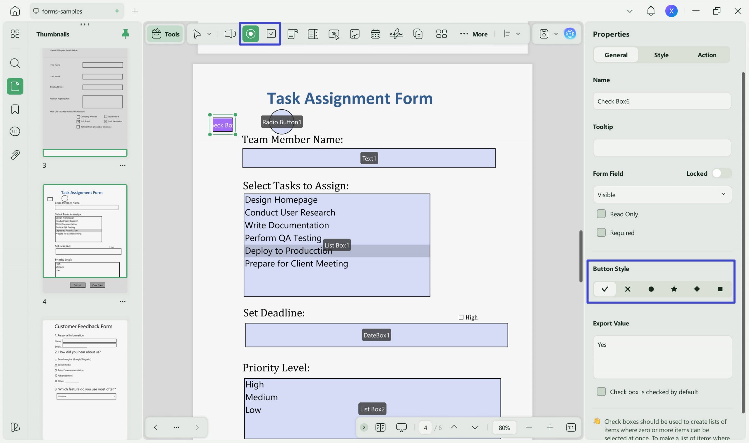 add radio button and checkbox
