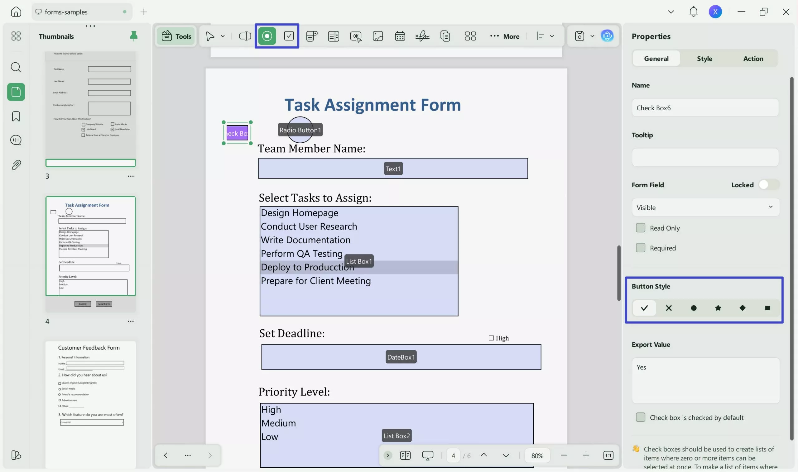 add radio button and checkbox
