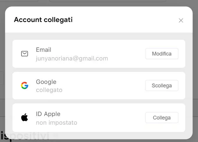 cambiare o collegare un'email di account