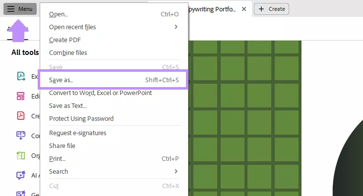 click on “Save as” adobe acrobat