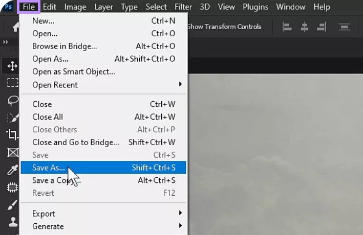 click save as under file in photoshop