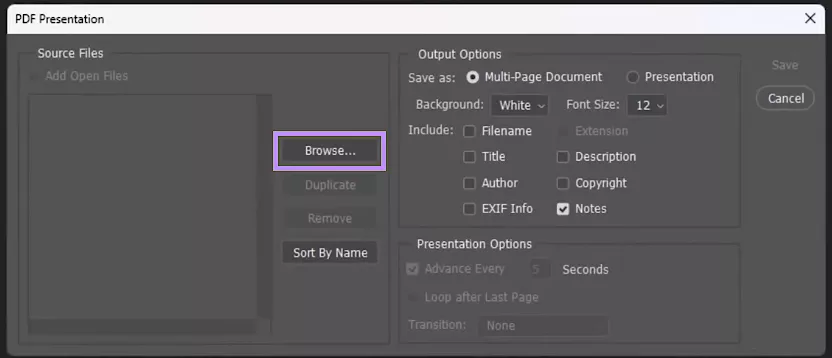 click the browse button in photoshop