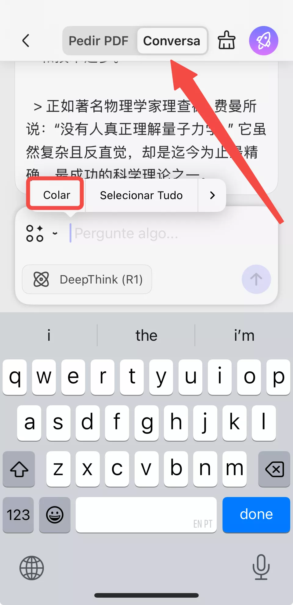 colar textos no celular