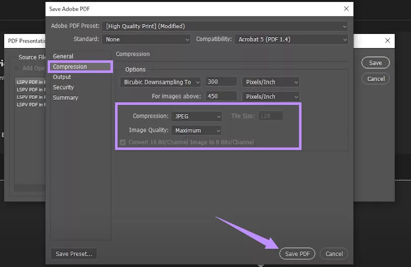 compress and save pdf in photoshop