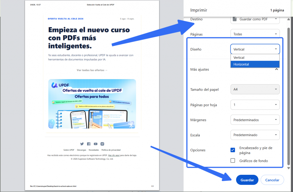 Guardar un archivo HTML como PDF en Chrome