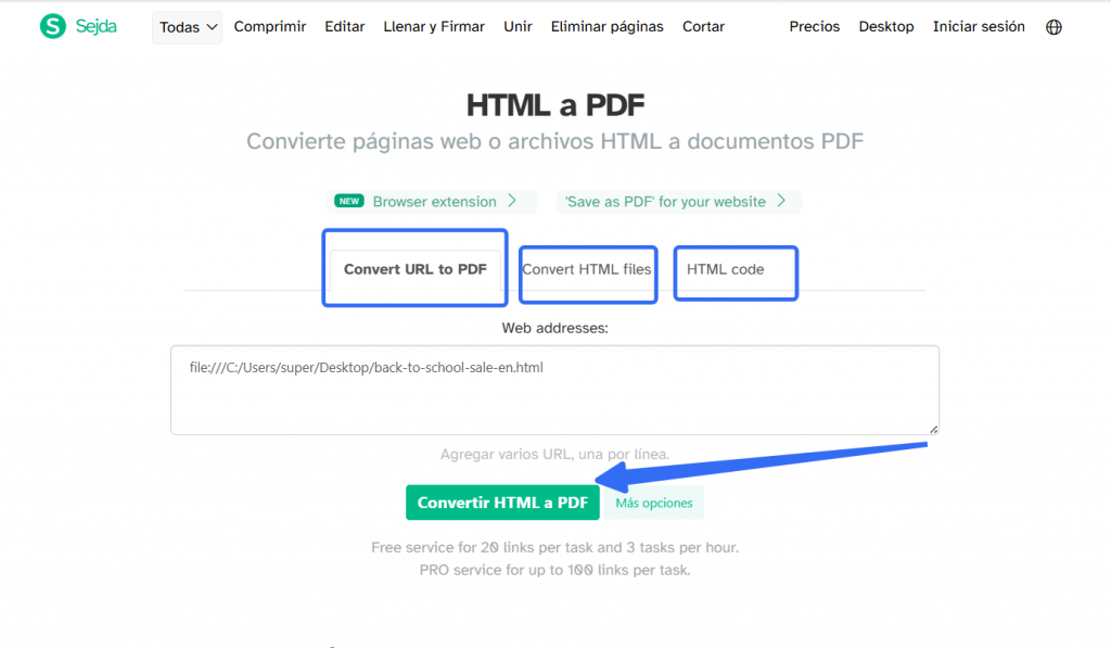Opciones para convertir HTML a PDF online