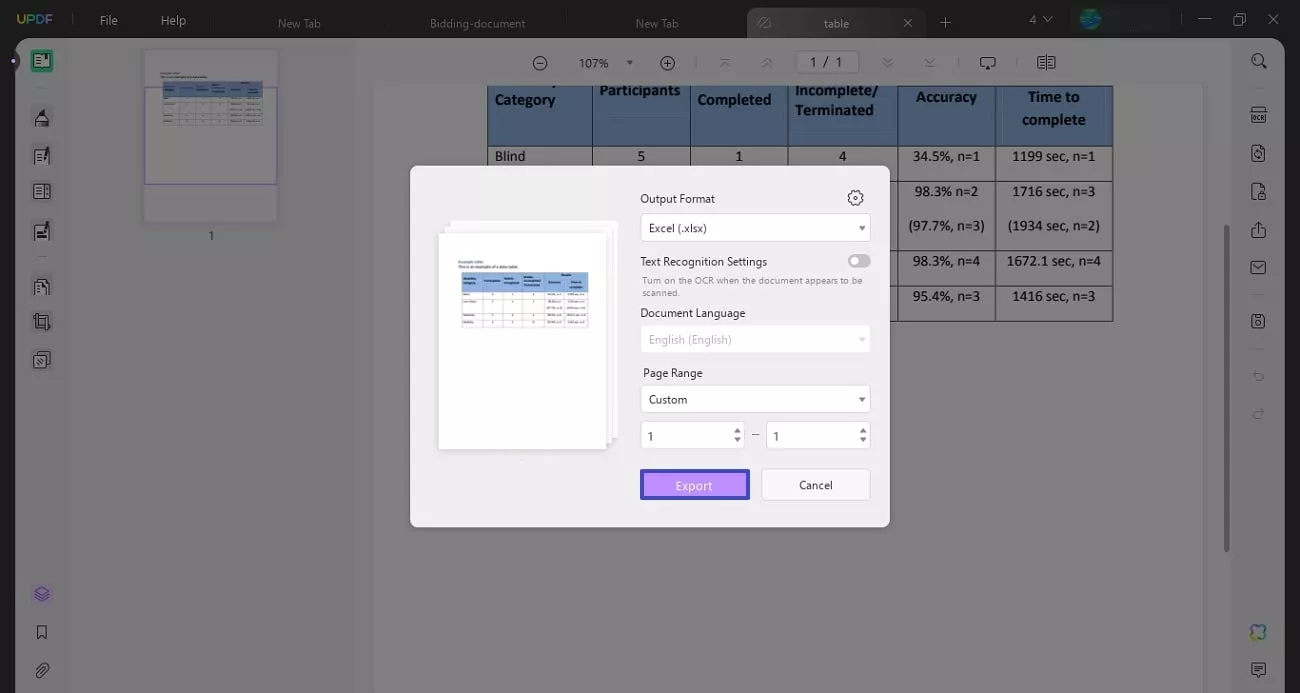 export pdf as excel updf