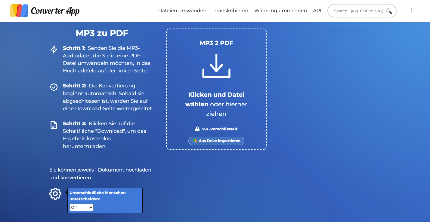 MP3 in PDF umwandeln mit Converter App