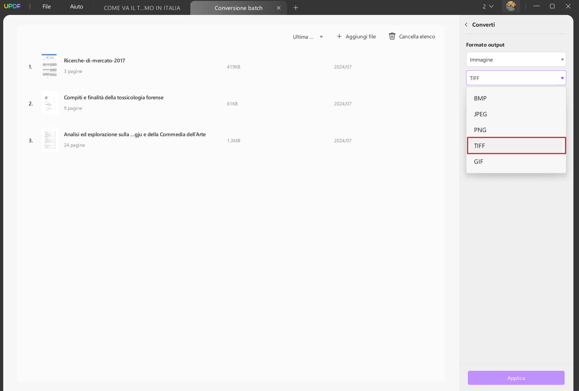 Convertire più PDF in TIFF simultaneamente