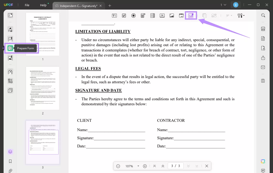 select digital signature in updf on windows