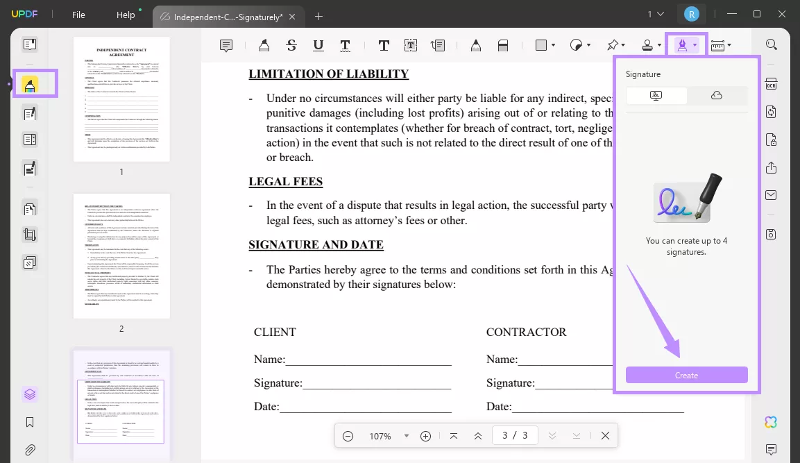 creating signature with updf's comment mode