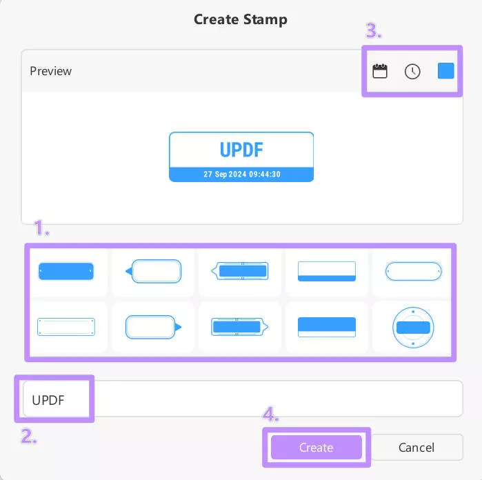 create signature stamp in updf