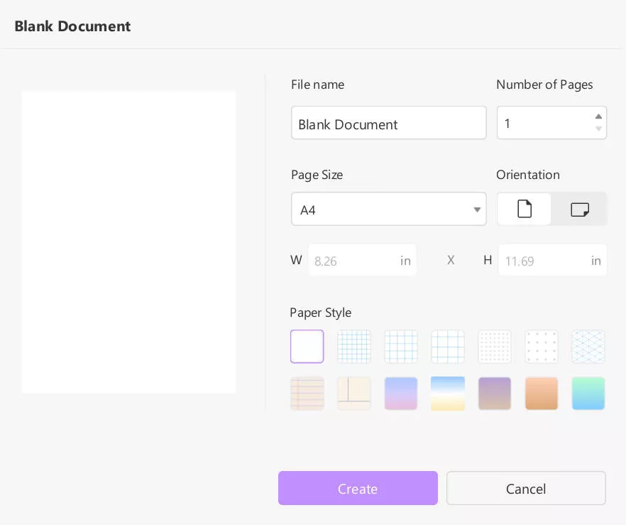 adjust blank document settings in updf windows