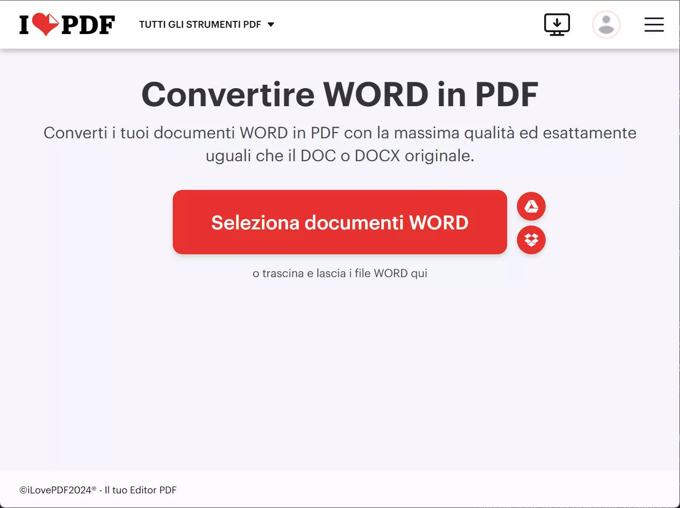 Converti Word in PDF online con iLovePDF