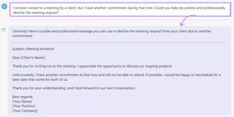 decline an invitation professionally for meeting