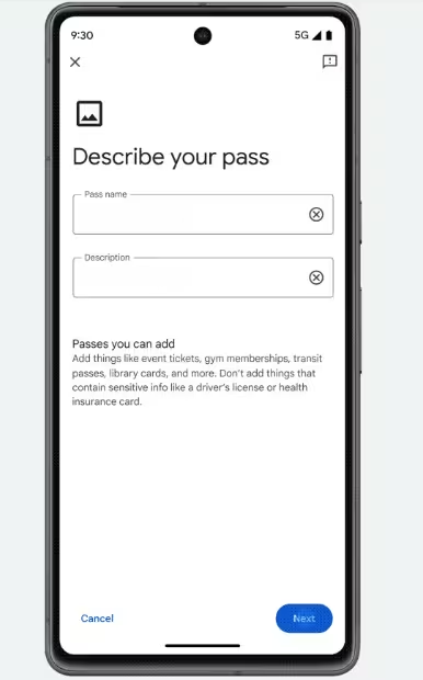 Describe tu pase en Google Wallet.