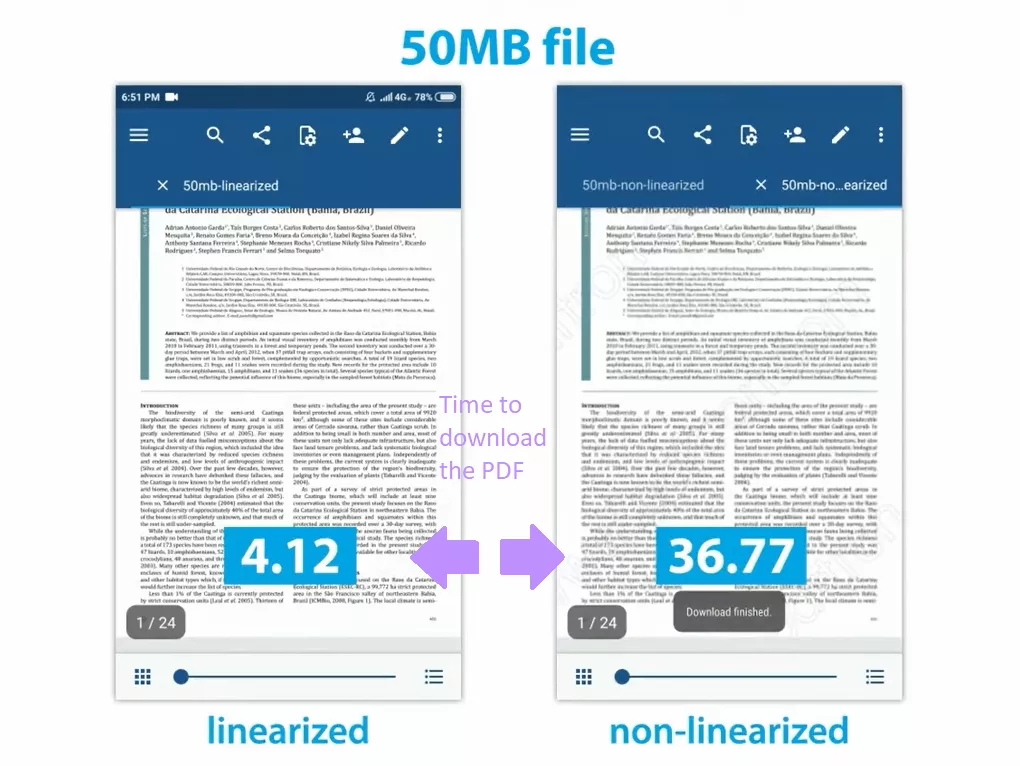 Difference of a linearized & non-linearized document.