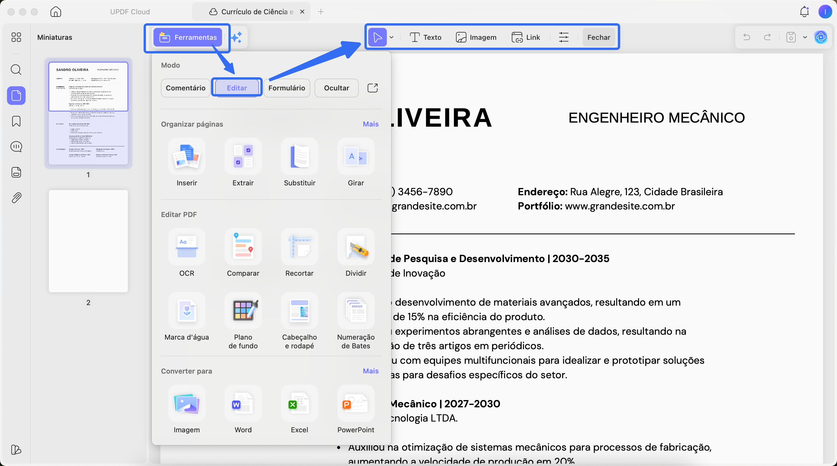 Editar Currículo em PDF