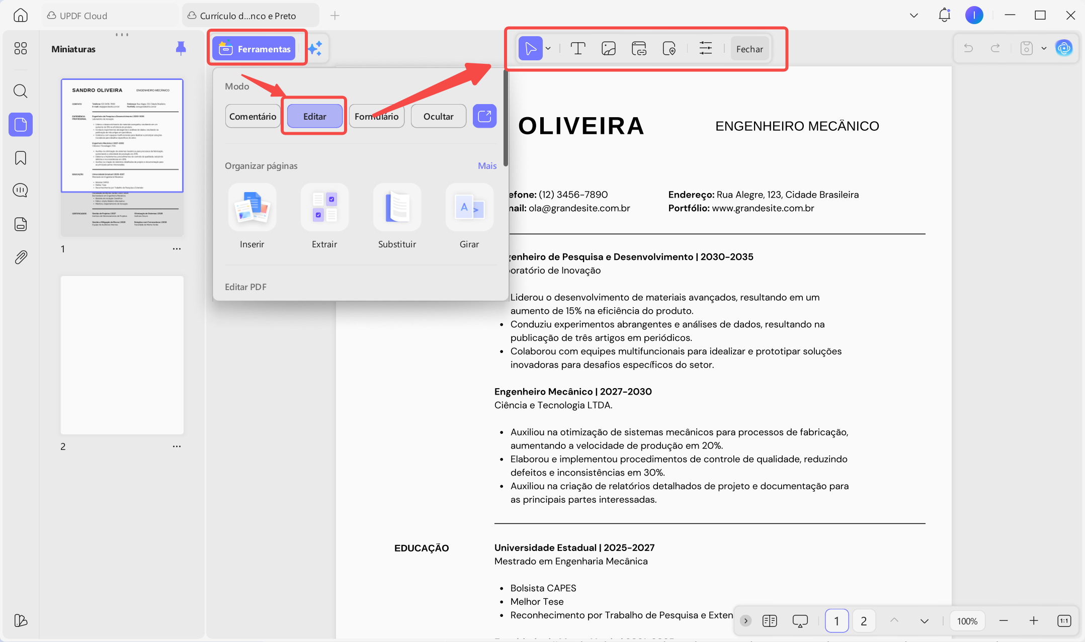 Editar Currículo em PDF no UPDF