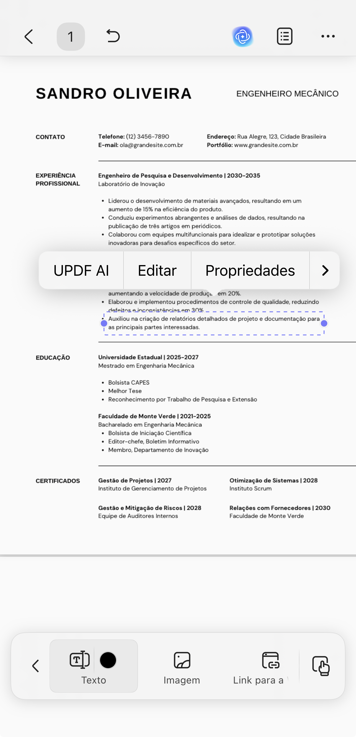editar currículo no iphone