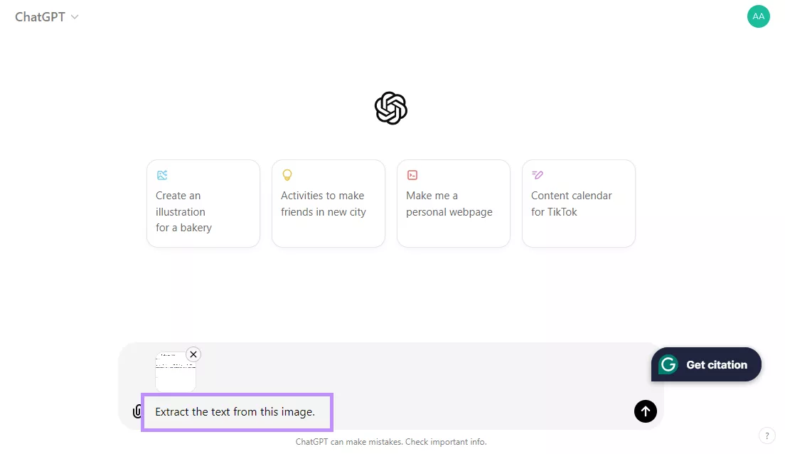 Enter your prompt extract text from the image in ChatGPT