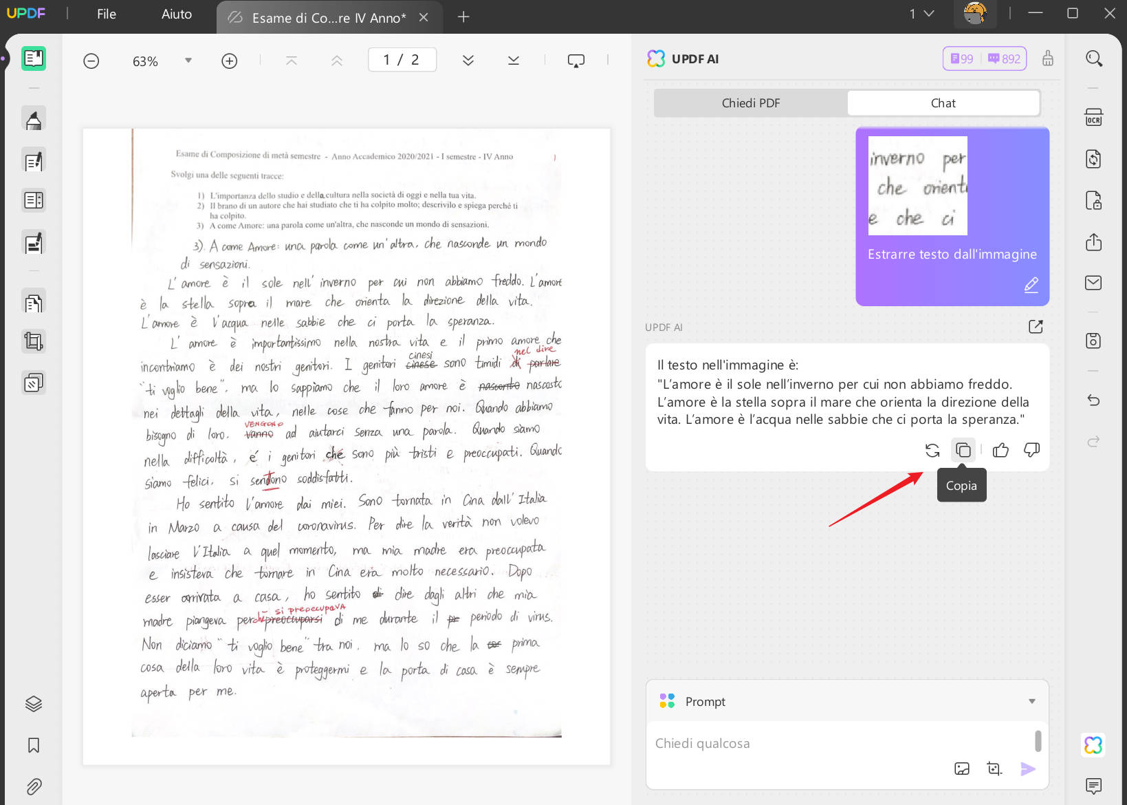 estrarre il testo in un PDF scannerizzato