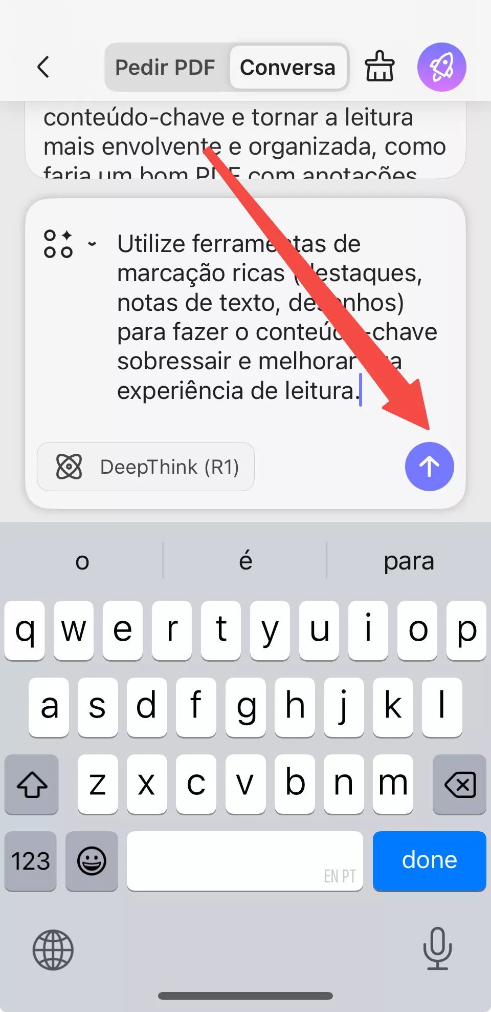 explique o texto e toque no ícone enviar