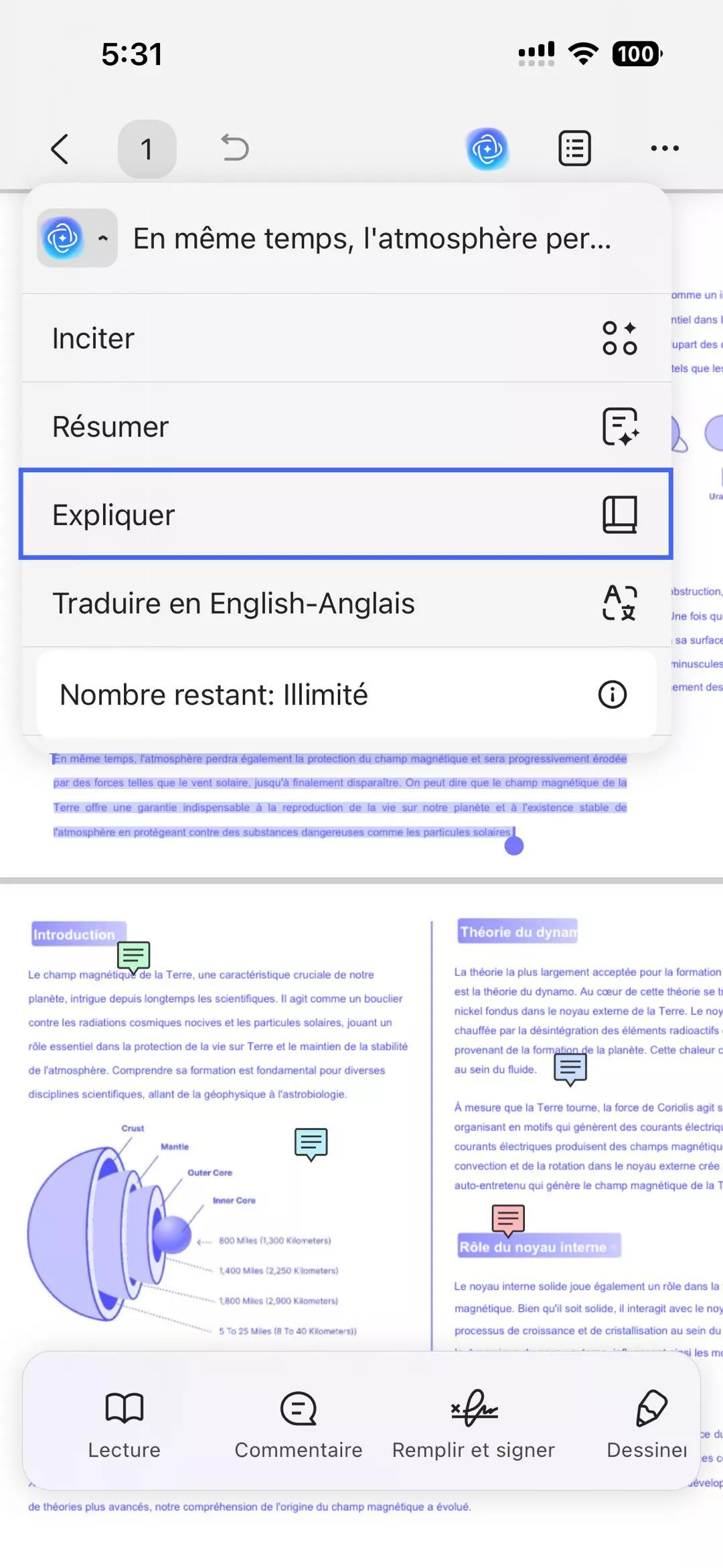 résumer en sélectionnant du texte
