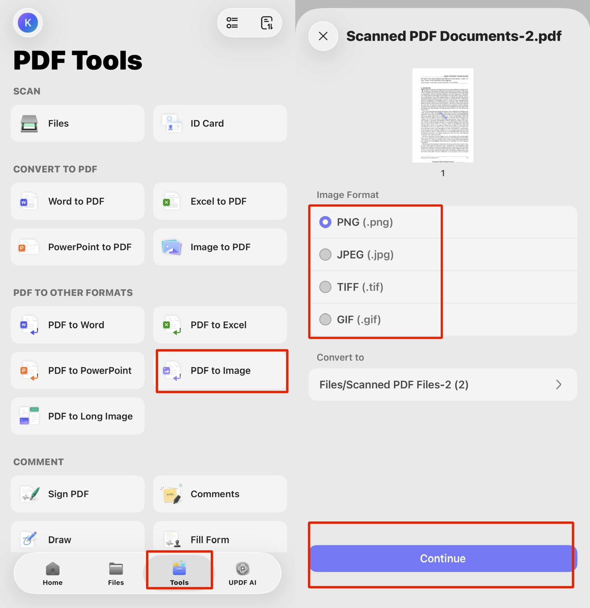 export the image in the UPDF app
