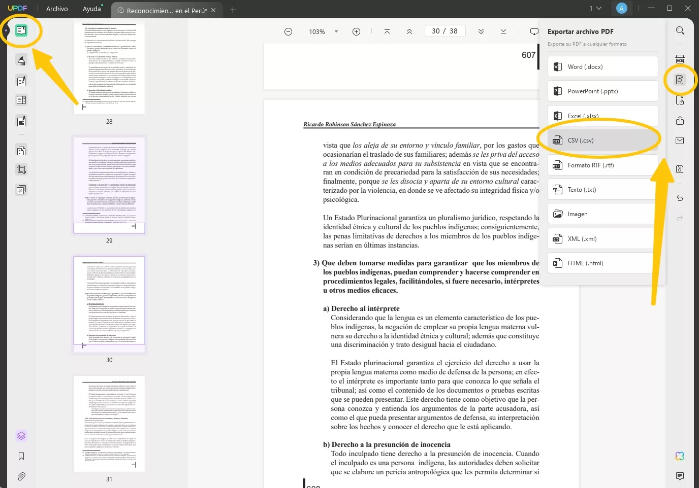 exportar archivo pdf a csv