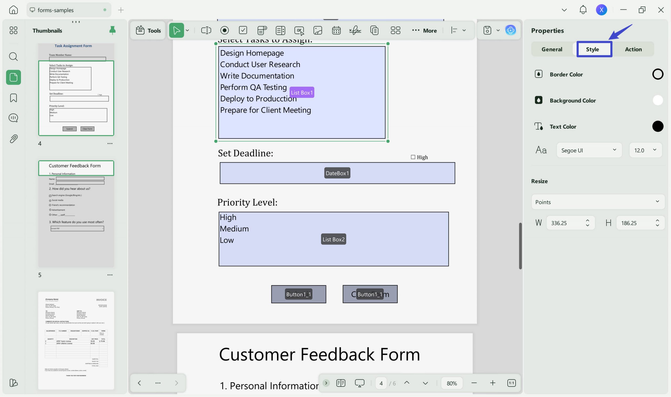 manage text box style updf