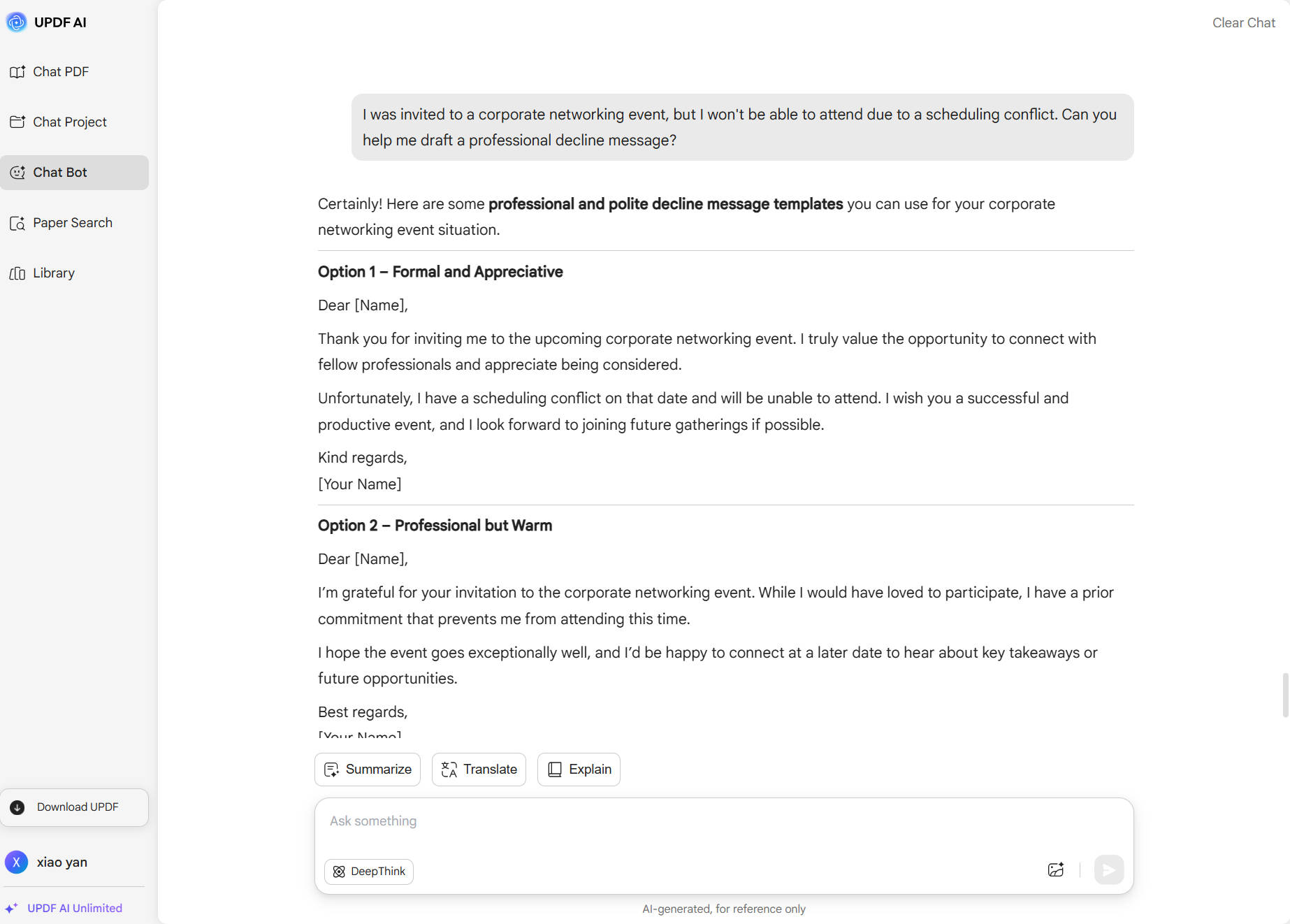 decline an invitation professionally for corporate networking event